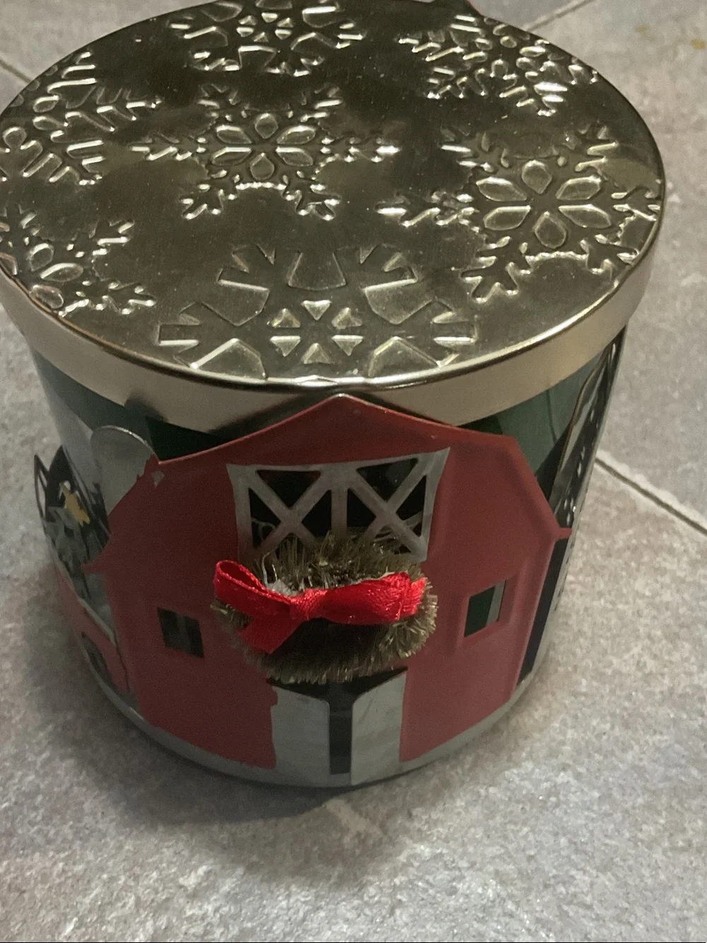 Sonoma Red Barn Holiday Tin with Gold Embossed Lid
